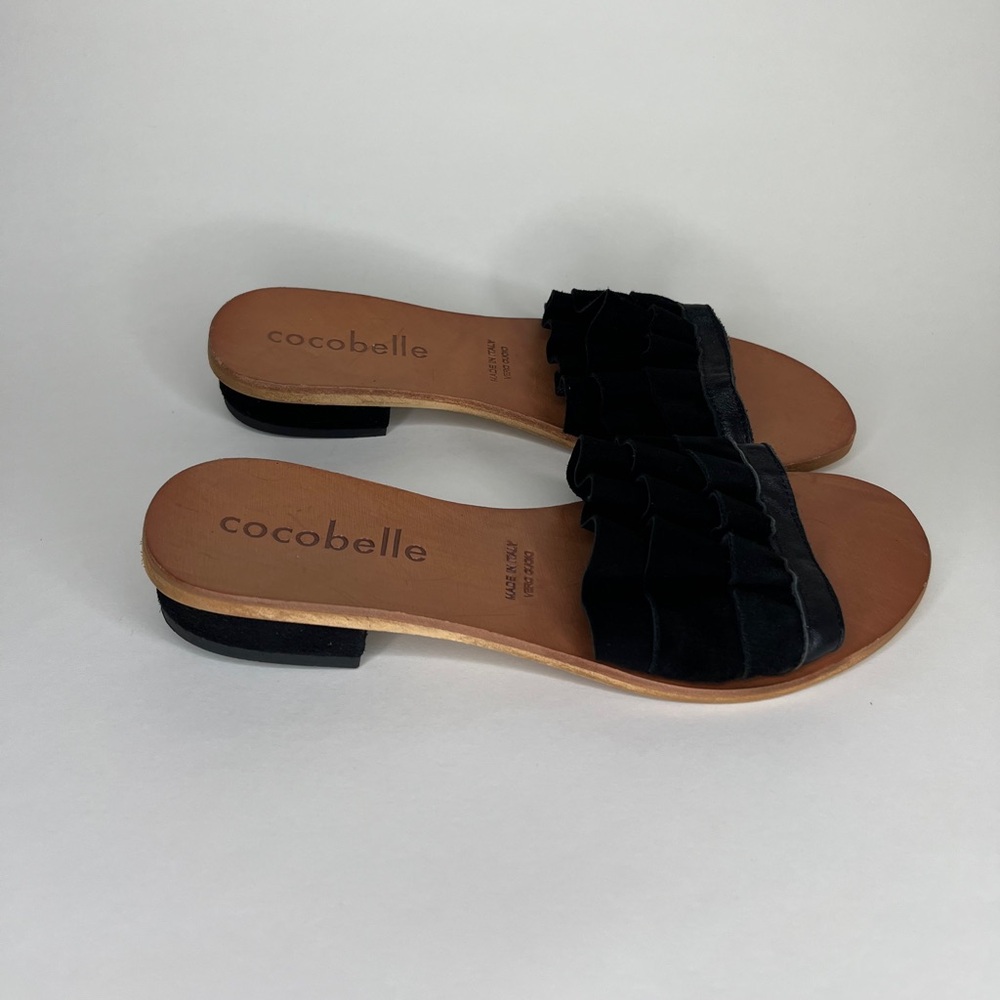 cocobelle Sandals Women Size 37 US 6.5 Black Suede Made In Italy Slides